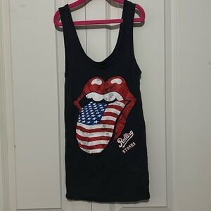 Brown Rolling Stones Band Logo Tank Top